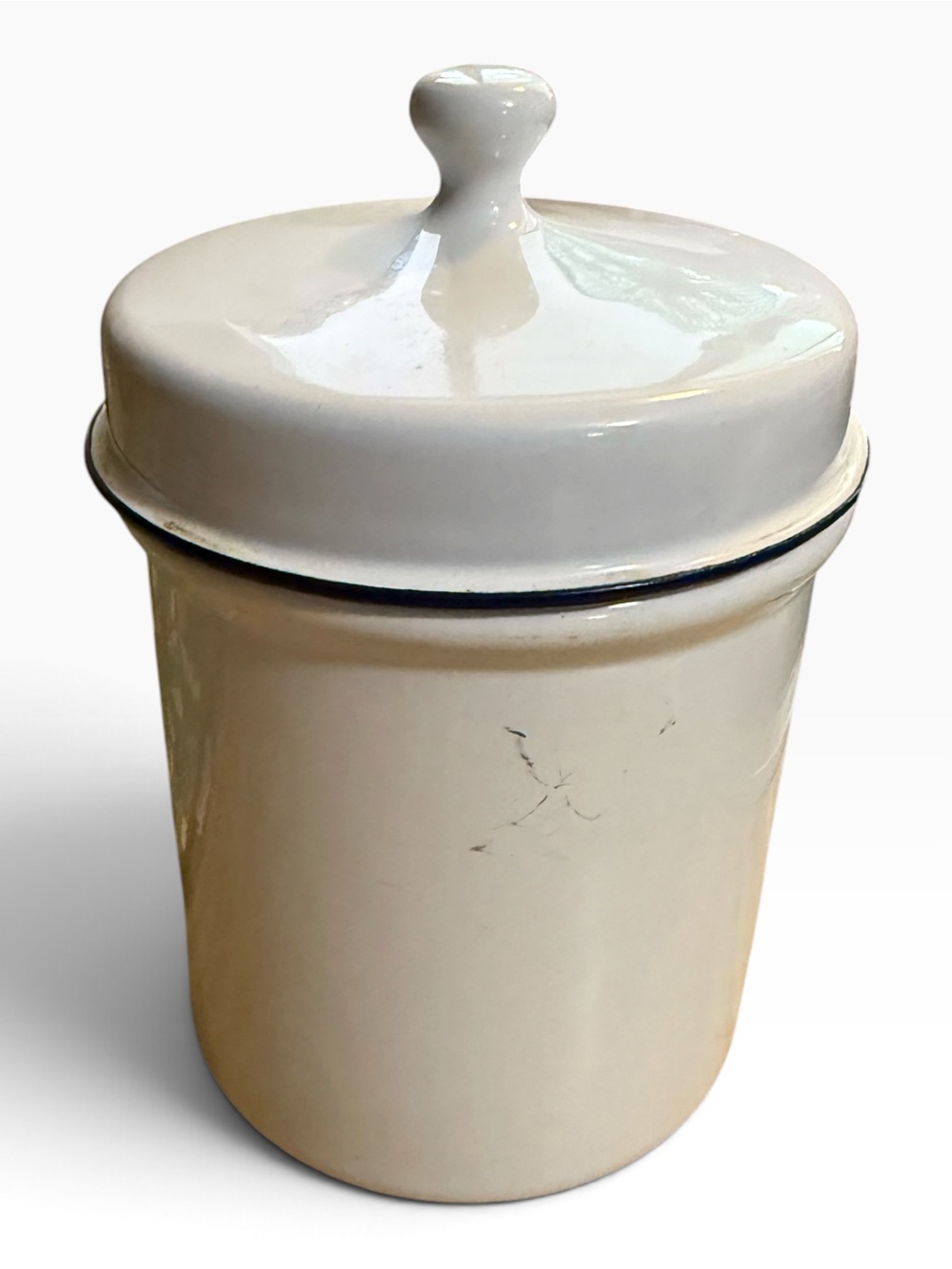 Vintage White Enamelware Canister with Lid